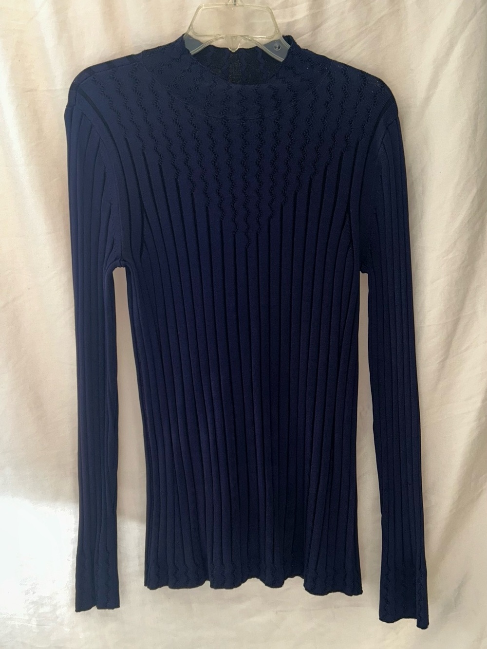 Navy/Indigo Ribbed Long-Sleeve Knit Sweater